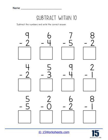 subtraction within 10 worksheet|Subtraction Within 10 Worksheets (First Grade, printable).